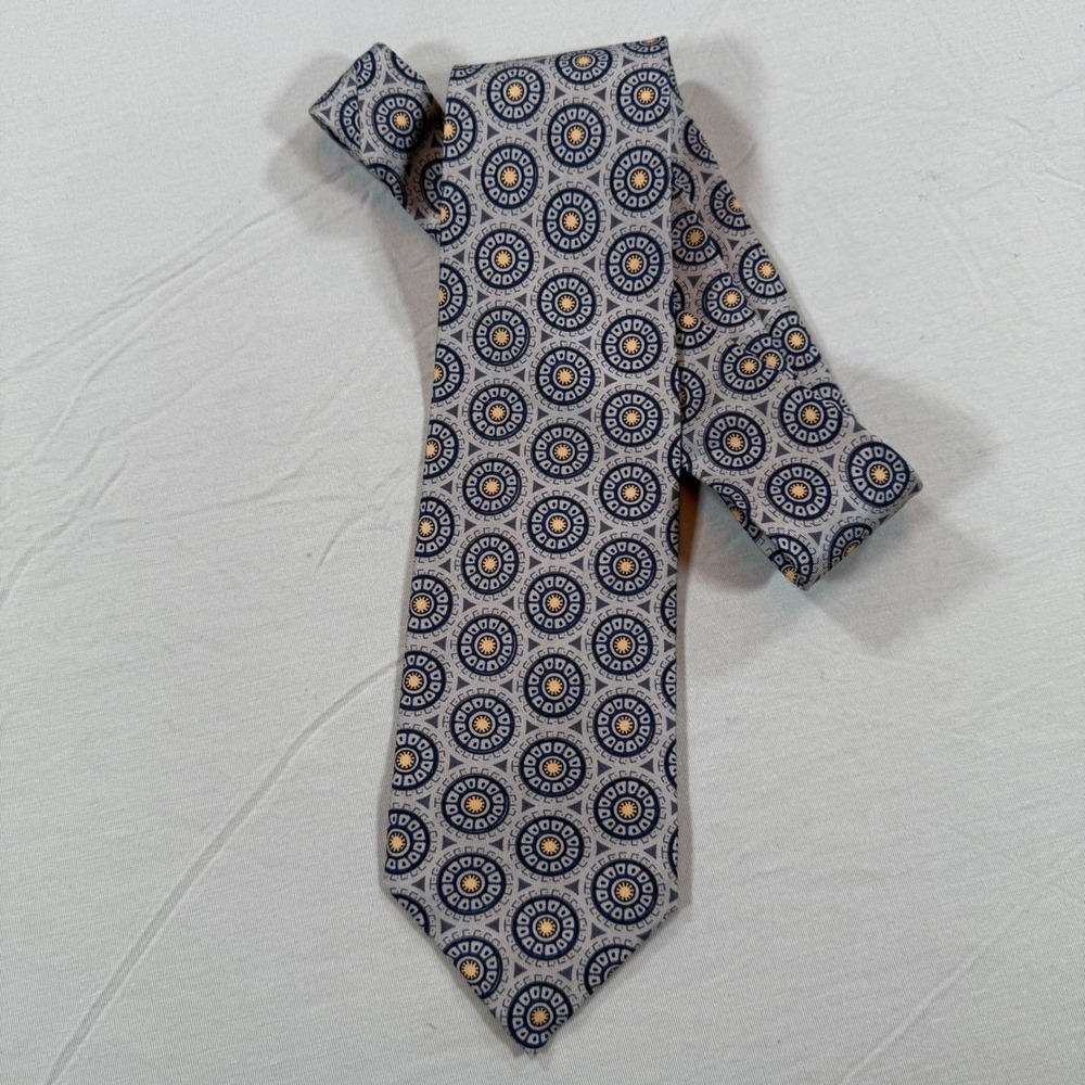 Robert Talbott Necktie Men's Silk Hand Printed in Italy Grey‎ Blue Pattern